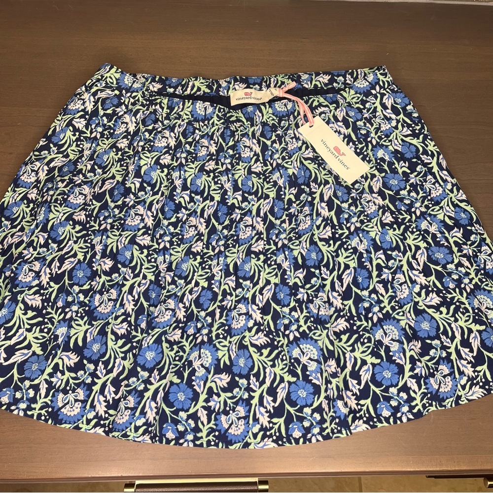 NWT Vineyard Vines Winter Garden Pleated Skirt Deep Bay Blue